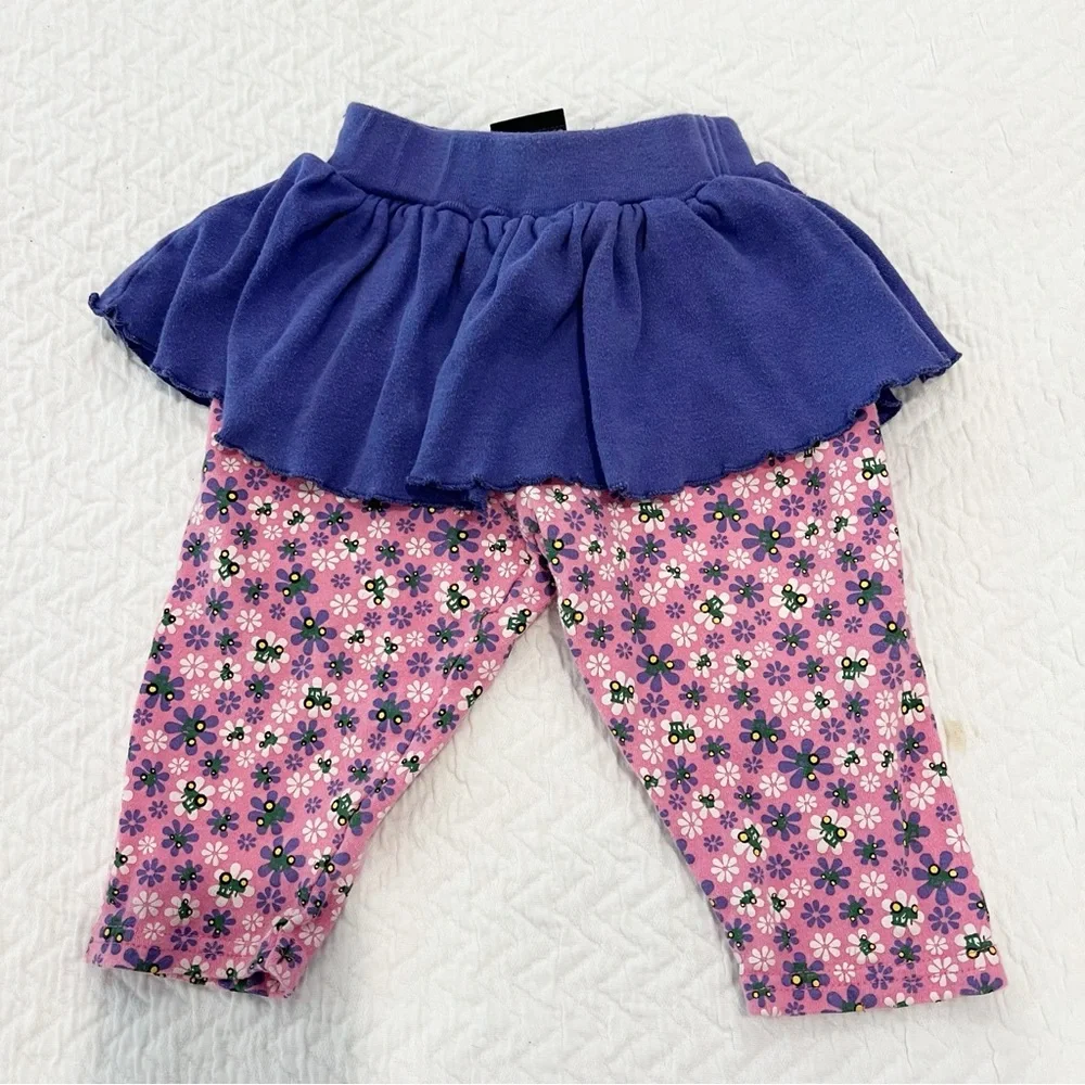 John Deere Baby Girl Outfit 6/9 Months Pink Purple Floral Tractor Skirt Pants